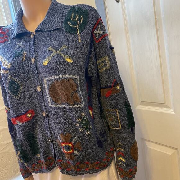 VTG 90s Robert Scott Knit Cardigan Sweater Linen Silk Wool Grandmacore Women S/L - Picture 6 of 8